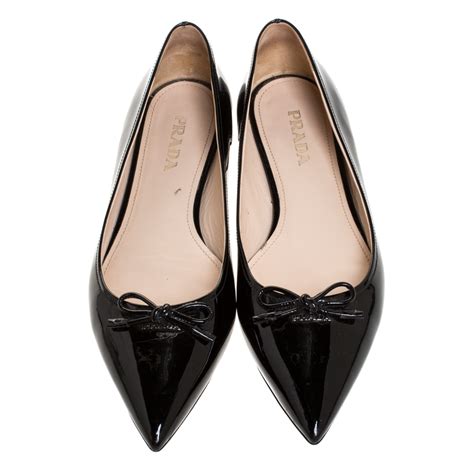 prada pointy toe ballet flats with bow|Prada elastic strap ballet flats.